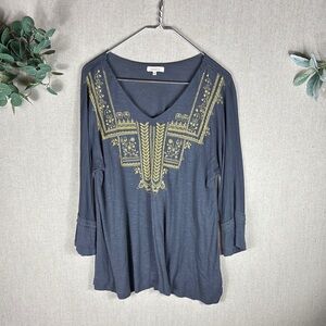 Sundance > 3/4 Sleeve Embroidered Gray Top Medium